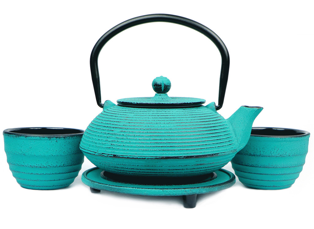 Cast Iron Teapot Set - Turquoise